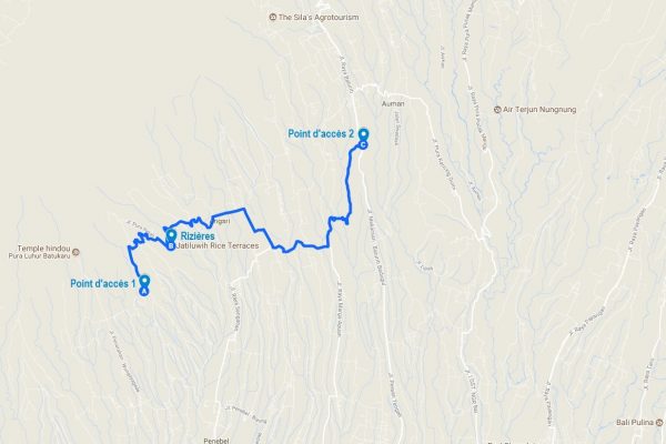 Carte des rizières de Jatiluwih et la route qui les traverse