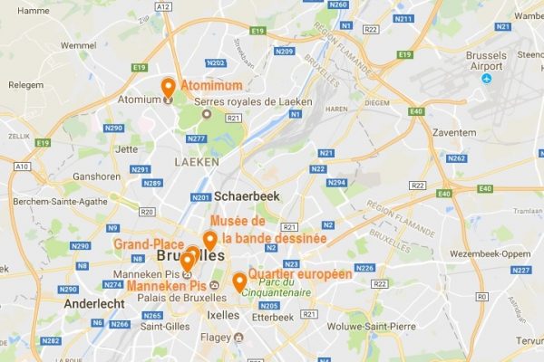 Carte de Bruxelles et des points d'intérêt incontournables