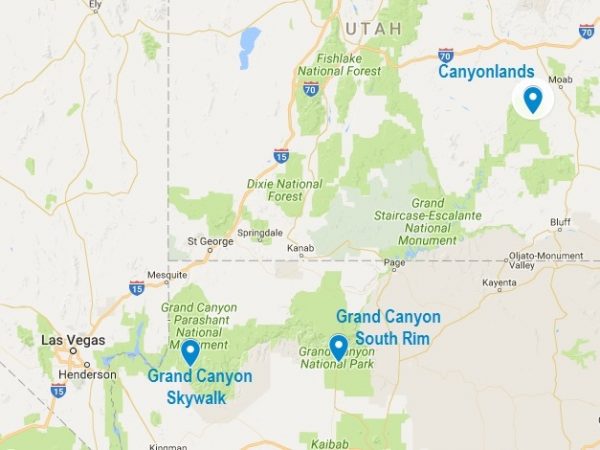 Situation géographique du Grand Canyon et de Canyonlands