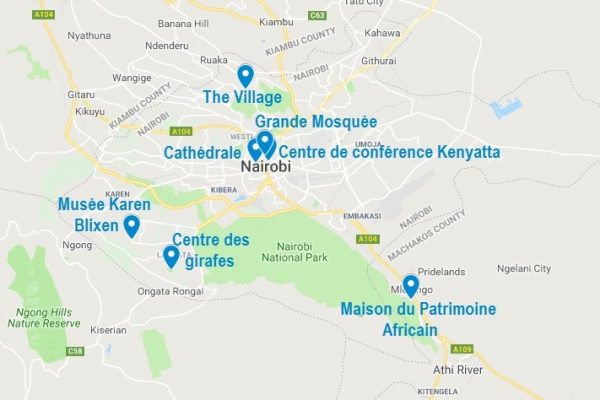 Carte de points d'intérêt à Nairobi