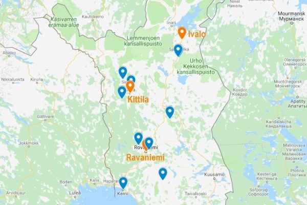 Carte d'hôtels igloo en Laponie