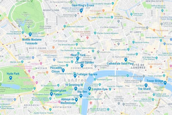 Carte de points d'intérêt à Londres