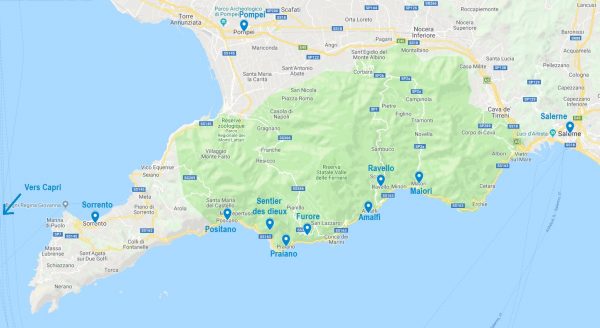 Points d'intérêt de la Côte Amalfitaine et villes principales
