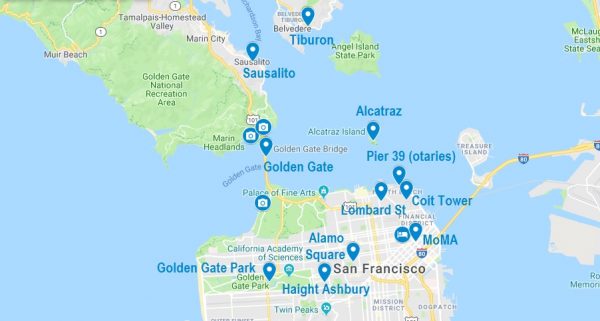 Carte de points d'intérêt pour visiter San Francisco