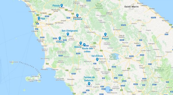 Carte de points d'intérêt en Toscane