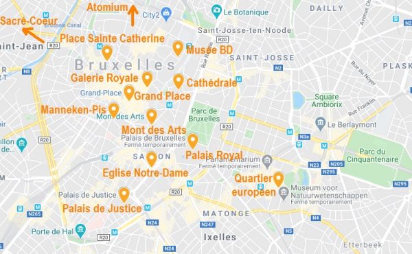 Carte de points d'intérêt de Bruxelles