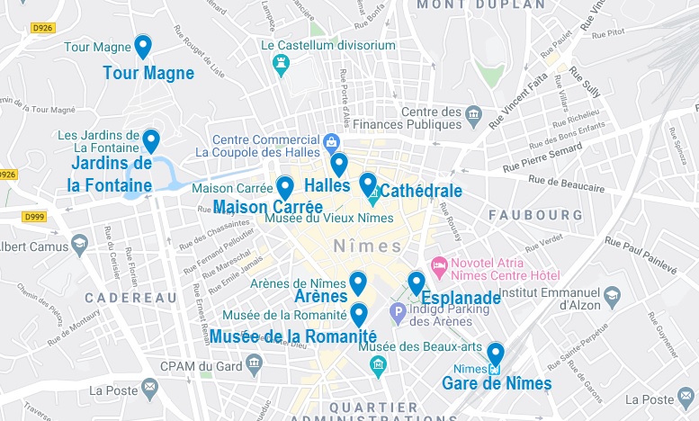 Carte de points d'intérêt pour visiter Nîmes
