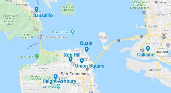 Carte de quartiers où choisir un Airbnb à San Francisco