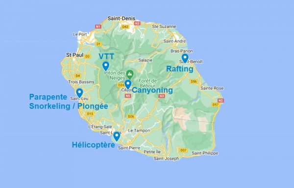 Cartes des lieux d'activités à faire à La Réunion évoquées dans cet article